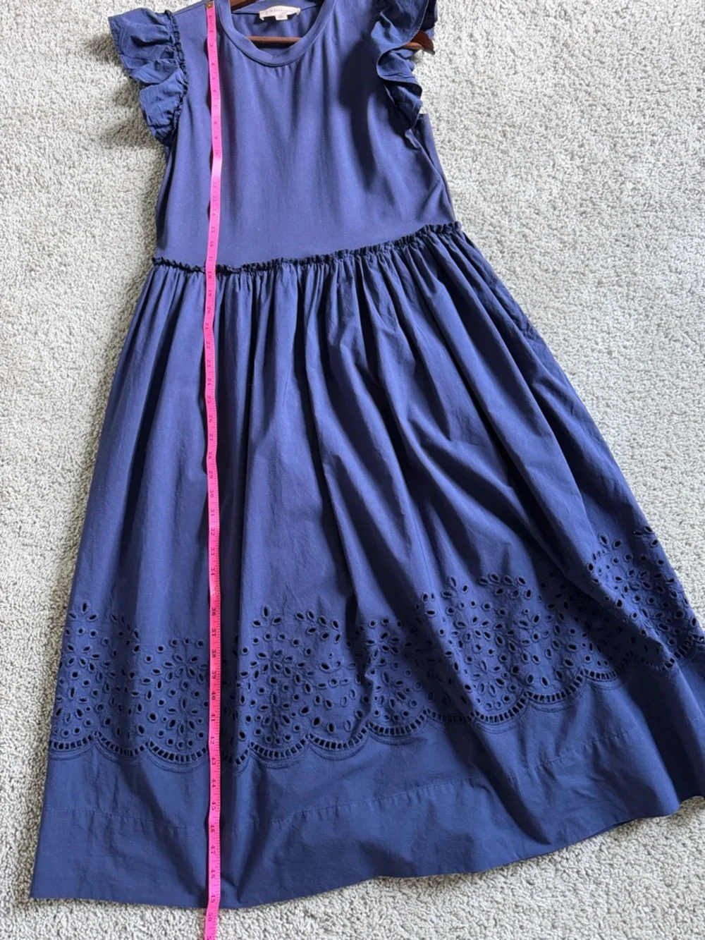 Philosophy Navy Ruffle Sleeve Midi Dress Eyelet Hem Large - Picture 11 of 13